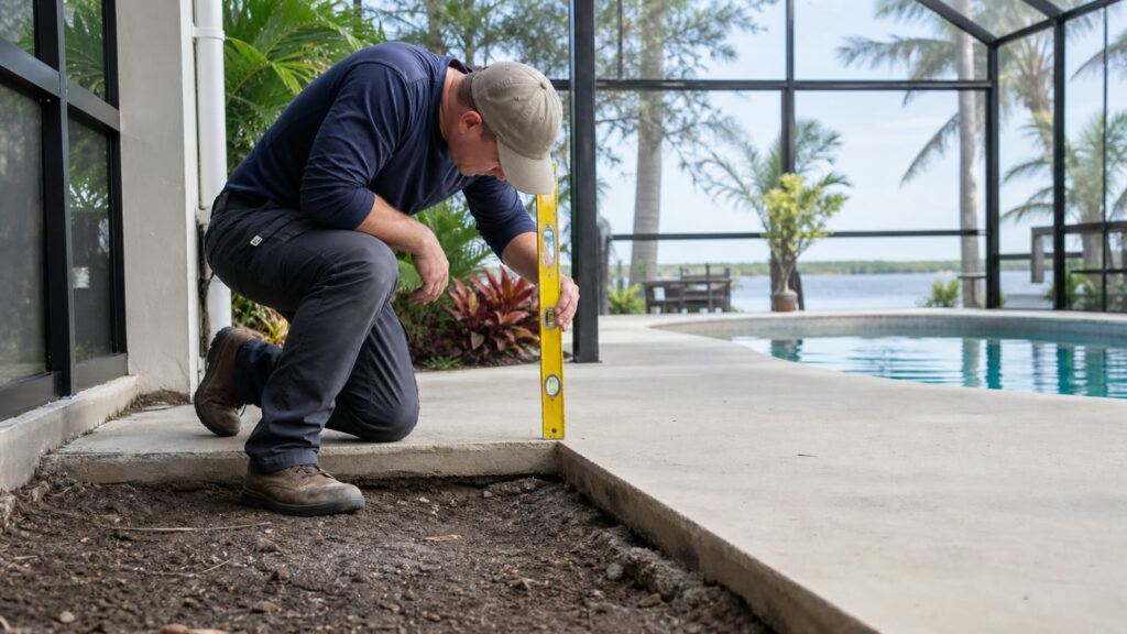 Pool Deck Settlement and Pool Stabilization in Naples — realistic foundation service scene in Naples, Florida